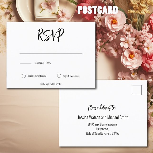 💍 Minimalist Elegant RSVP & number of Guests Postcard (Minimalist Elegant RSVP & number of Guests Postcard)
