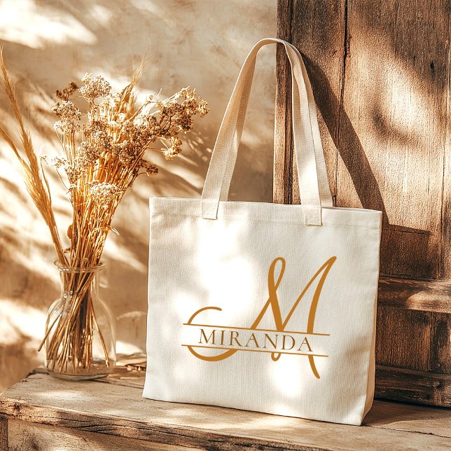 Minimalist Elegant Sand Monogram Bridesmaid Tote Bag (Creator Uploaded)