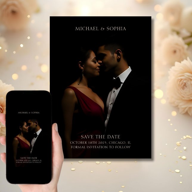 Minimalist Elegant Save the Date Photo Black Tie (Creator Uploaded)
