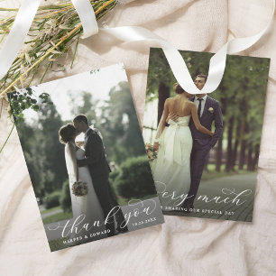 Minimalist Elegant Script 2 Photo Wedding Thank You Card