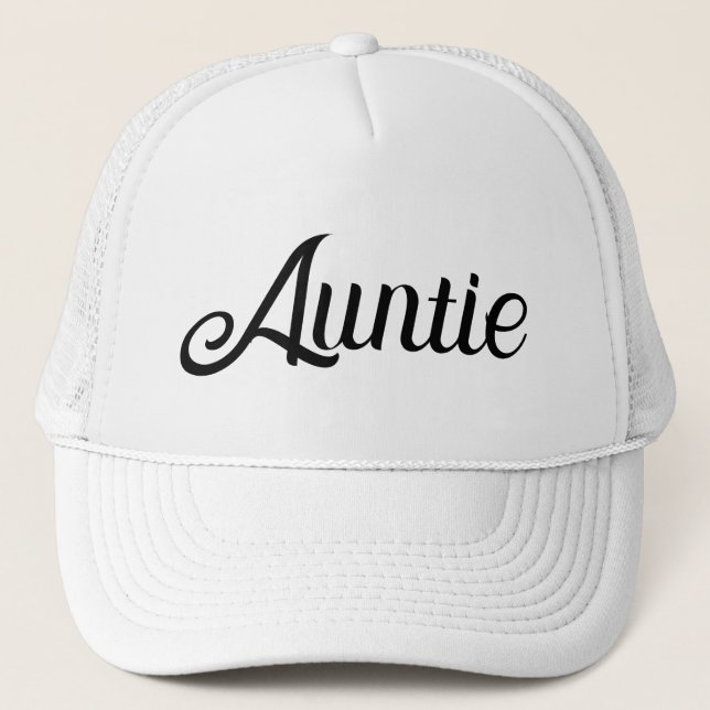 Minimalist Elegant Script Auntie  Trucker Hat (Front)