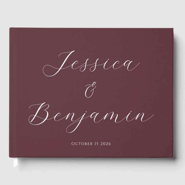 Minimalist Elegant Script Customisable Burgundy Guest Book (Front)