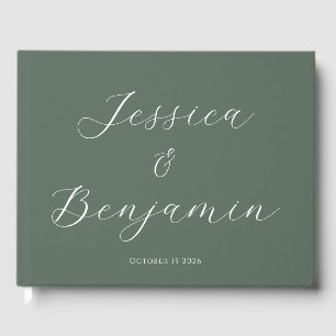 Minimalist Elegant Script Customisable Dark Sage Guest Book