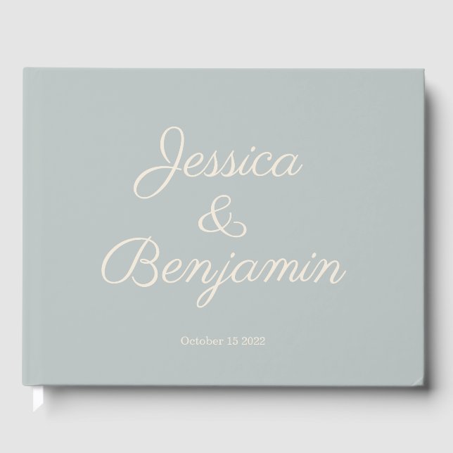 Minimalist Elegant Script Dusty Blue Wedding Name Guest Book (Front)
