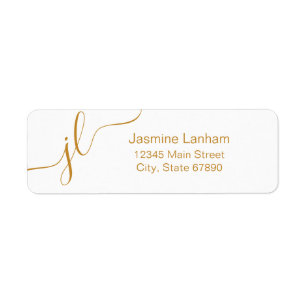 Minimalist Elegant Script Gold Monogram Address Return Address Label