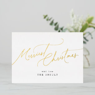 Minimalist Elegant Script Merriest Christmas Foil Holiday Card