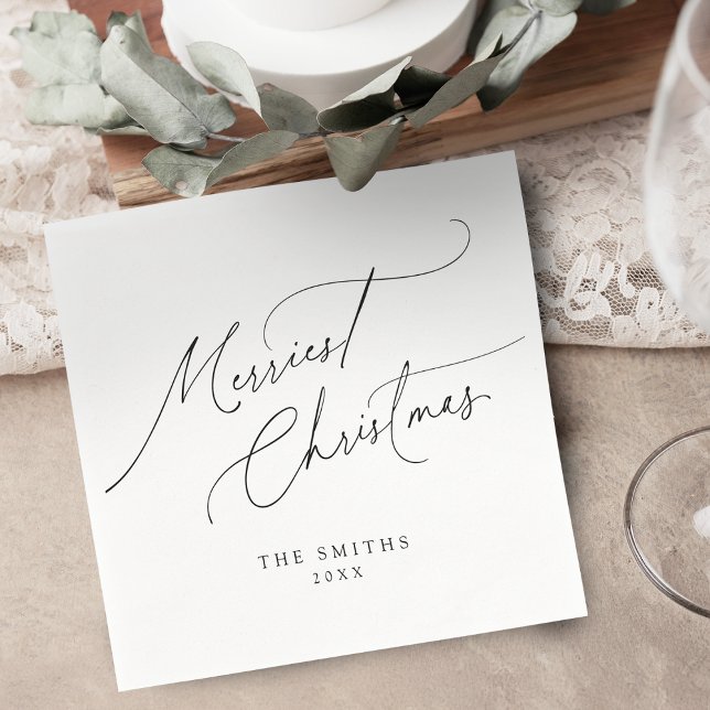 Minimalist Elegant Script Merriest Christmas Napkin (Minimalist Elegant Script Merriest Christmas Napkins)
