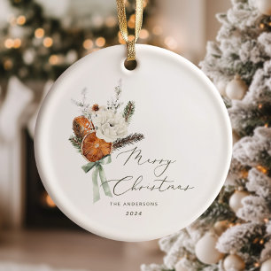 Minimalist Elegant script Merry Christmas Ceramic Ornament