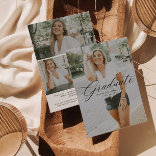 Minimalist Elegant Script Photo Collage Graduation Announcement