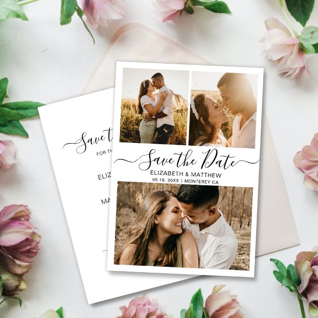 Minimalist Elegant Script Photo Collage Wedding Save The Date (Creator Uploaded)