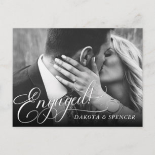 Minimalist Elegant Script Photo Engagement Announcement Postcard
