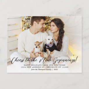Minimalist Elegant Script Photo Holiday Moving Announcement Postcard