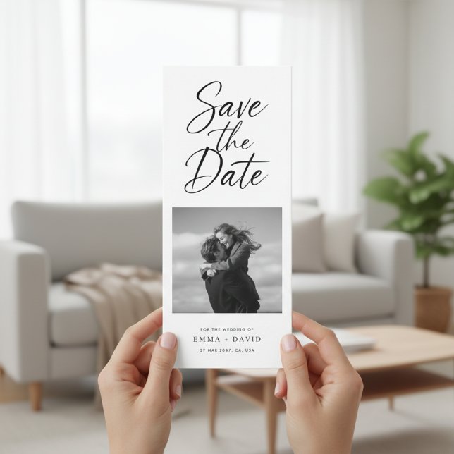 Minimalist Elegant Script Photo Wedding Bookmark Save The Date (Creator Uploaded)