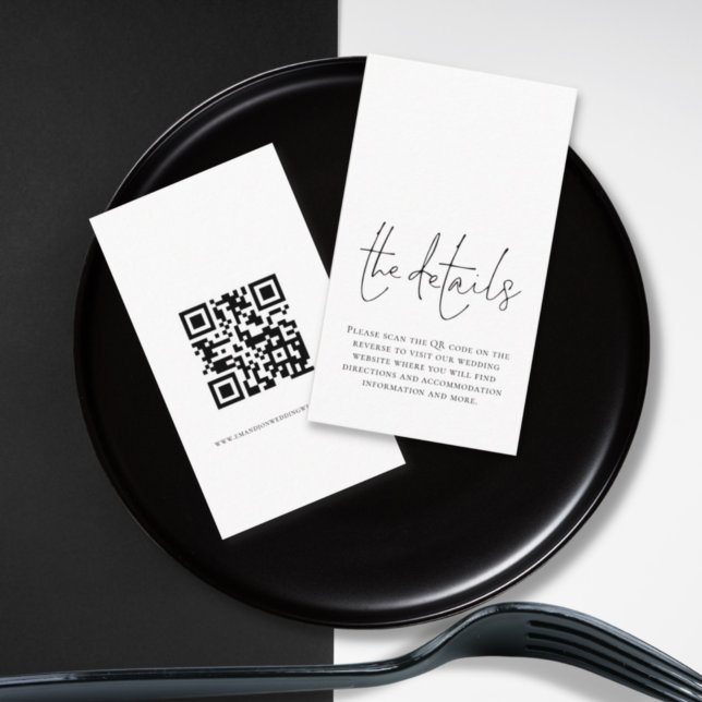 Minimalist Elegant Script QR Code Wedding Details Enclosure Card (Creator Uploaded)