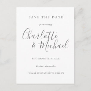 Minimalist Elegant Script Save the Date Postcard