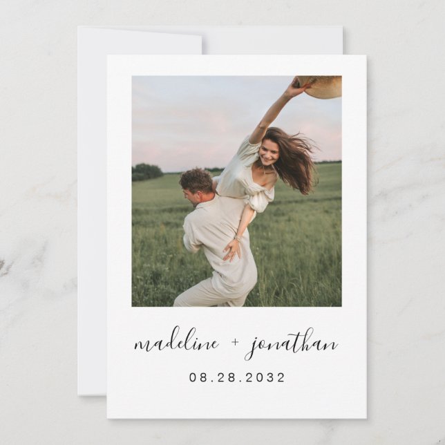 Minimalist Elegant Script Square Photo Wedding Invitation (Front)