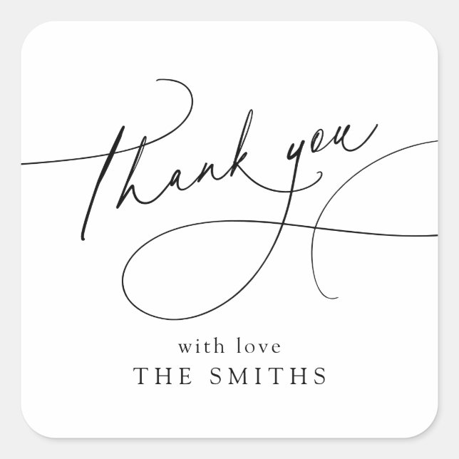 Minimalist Elegant Script Thank You favors Square Sticker (Front)