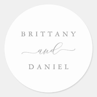 Minimalist Elegant Script Wedding Envelope Classic Round Sticker