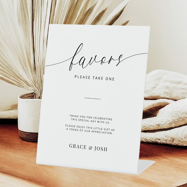 Minimalist Elegant Script Wedding Favours Pedestal Sign (Creator Uploaded)