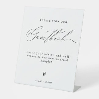 Minimalist Elegant Script Wedding Guestbook Pedestal Sign