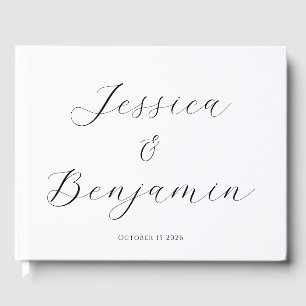 Minimalist Elegant Script White Background Custom Guest Book