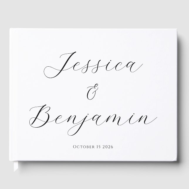 Minimalist Elegant Script White Background Custom Guest Book (Front)