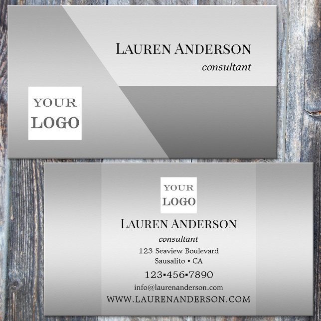 Minimalist Elegant Silver Gray Logo Business Card (Professional business card featuring your custom logo on a simple silver gray design - consultant )