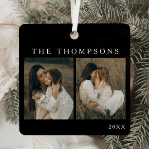 Minimalist Elegant Simple 4 Photo Black Christmas Metal Tree Decoration