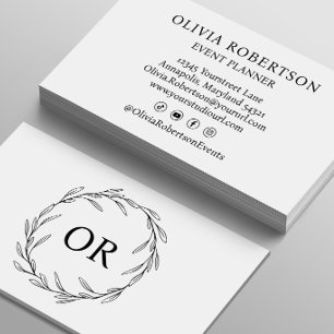Minimalist Elegant Simple Monogram Olive Wreath Business Card