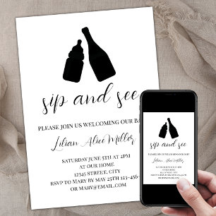 Minimalist Elegant Sip And See Baby Shower Invitation