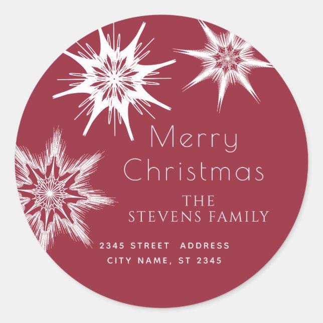 Minimalist elegant snowflakes  Merry Christmas  Classic Round Sticker (Front)