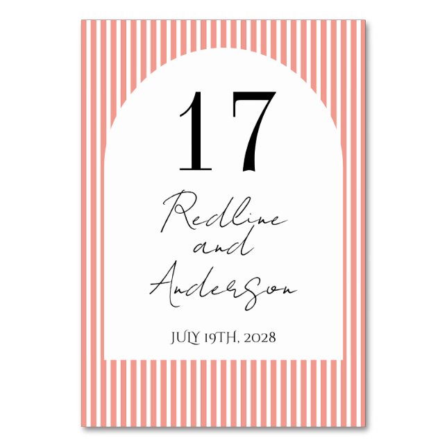 Minimalist Elegant  Tangerine Striped  Table Number (Front)