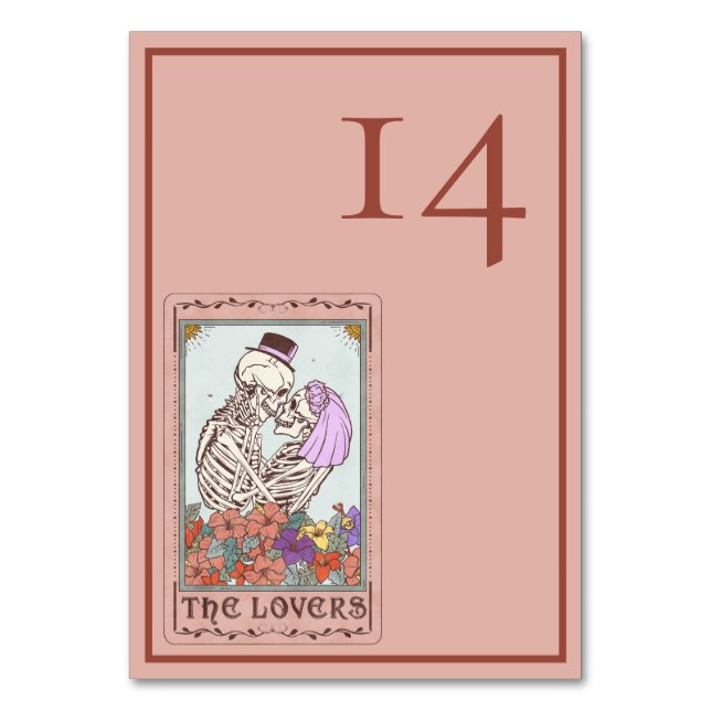 Minimalist Elegant Tarot Skeleton Wedding  Table Number (Front)