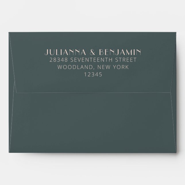Minimalist Elegant Teal and Blush Art Deco Wedding Envelope (Back (Top Flap))