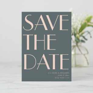 Minimalist Elegant Teal and Blush Art Deco Wedding Save The Date