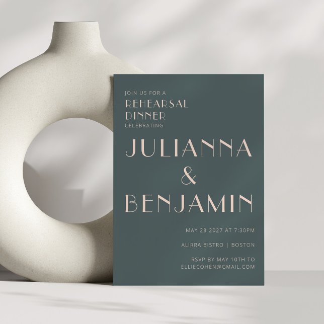 Minimalist Elegant Teal and Blush Rehearsal Dinner Invitation (Creator Uploaded)