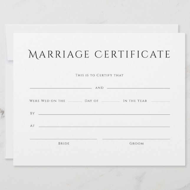 Minimalist Elegant Text Marriage Certificate (Front)