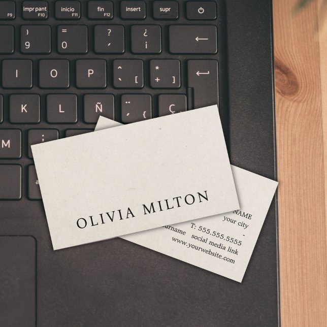 Minimalist Elegant Texture Beige Black Bold Business Card (Creator Uploaded)