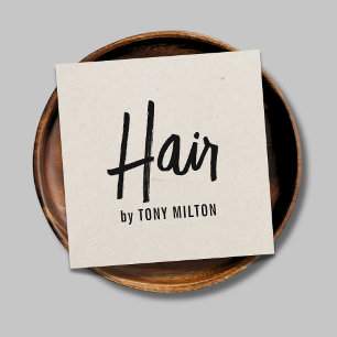 Minimalist Elegant Texture Beige Bold Hair Stylist Square Business Card