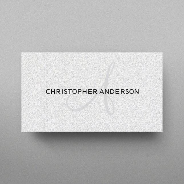 Minimalist Elegant Texture White Monogram Business Card (Creator Uploaded)