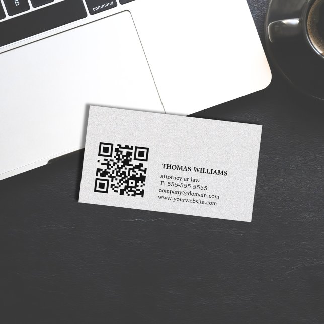 Minimalist Elegant Texture White QR Attorney Business Card (Creator Uploaded)