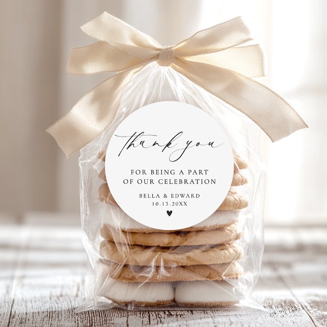 Minimalist Elegant Thank You Wedding Classic Round Sticker (Creator Uploaded)