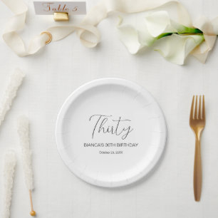 Minimalist Elegant Thirty 30th Birthday Paper Plate