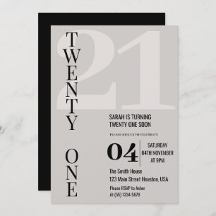 Minimalist Elegant Twenty One 21st Birthday Party  Invitation