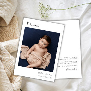 Minimalist Elegant Typography Baby Photo Baptism Invitation