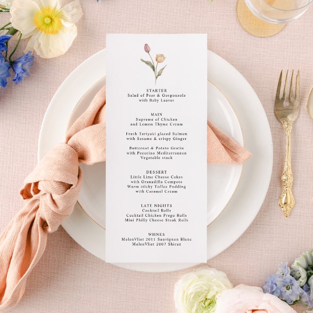 Minimalist Elegant Typography Tulip Floral Wedding Menu (Creator Uploaded)