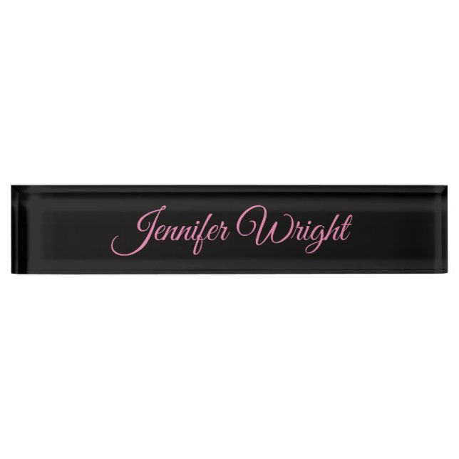 Minimalist elegant unique modern plain black pink nameplate (Front)