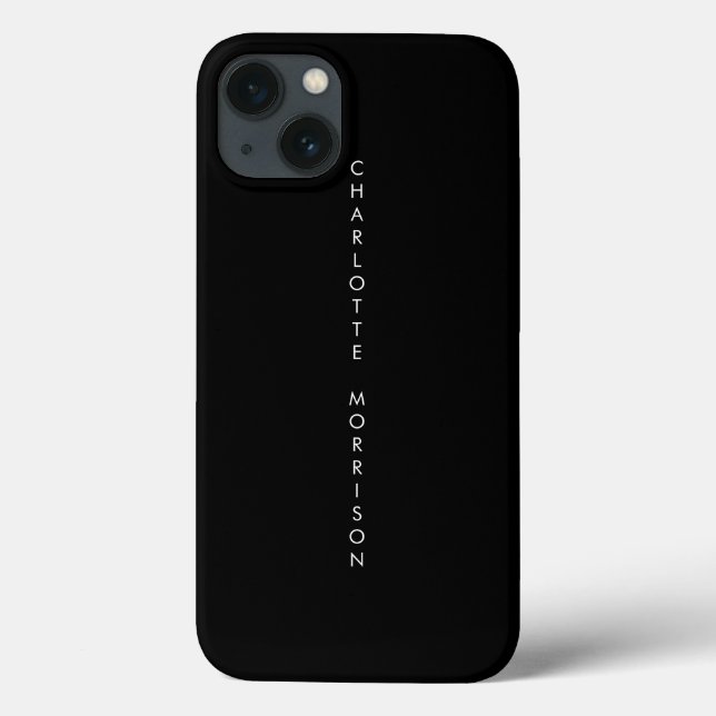 Minimalist elegant vertical name monogram black Case-Mate iPhone case (Back)