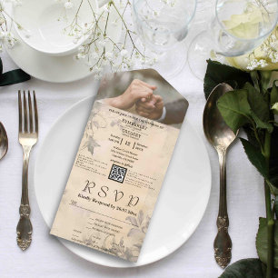 Minimalist Elegant Vintage Cream QR Code Photo All In One Invitation