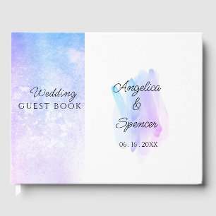 Minimalist elegant watercolor blue purple wedding  guest book